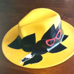 Yellow Panama Hat w/Leather Trim